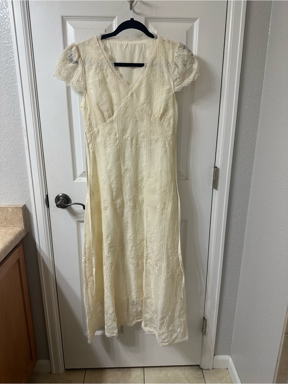 Ivory Lace Flutter Sleeve V-Neck Dress